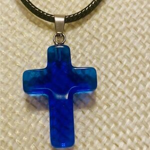 Dark Blue Cross Pendant Necklace